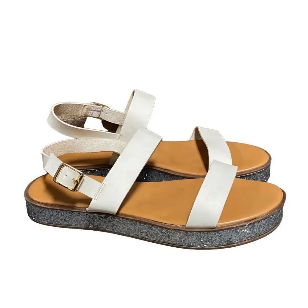 J. Crew Jessa Leather Ivory Glitter Platform Sandals Size 11